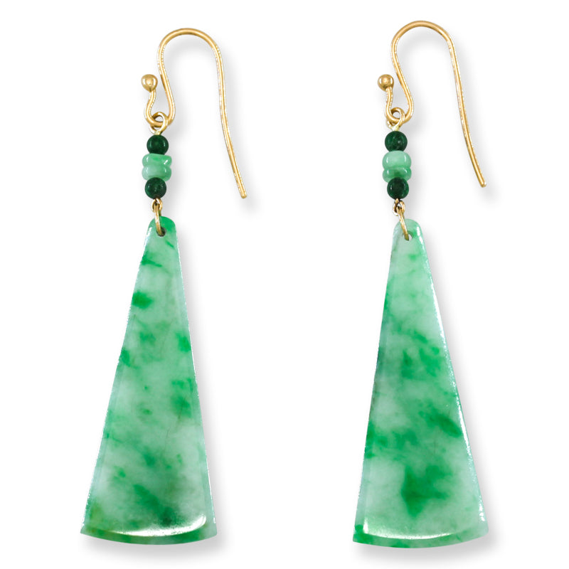 Green Jadeite Jade Designer Earrings in 14K Yellow Gold | UPC #404656