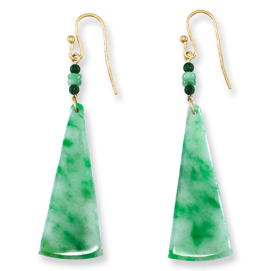 Green Jadeite Jade Designer Earrings in 14K Yellow Gold | UPC #404656