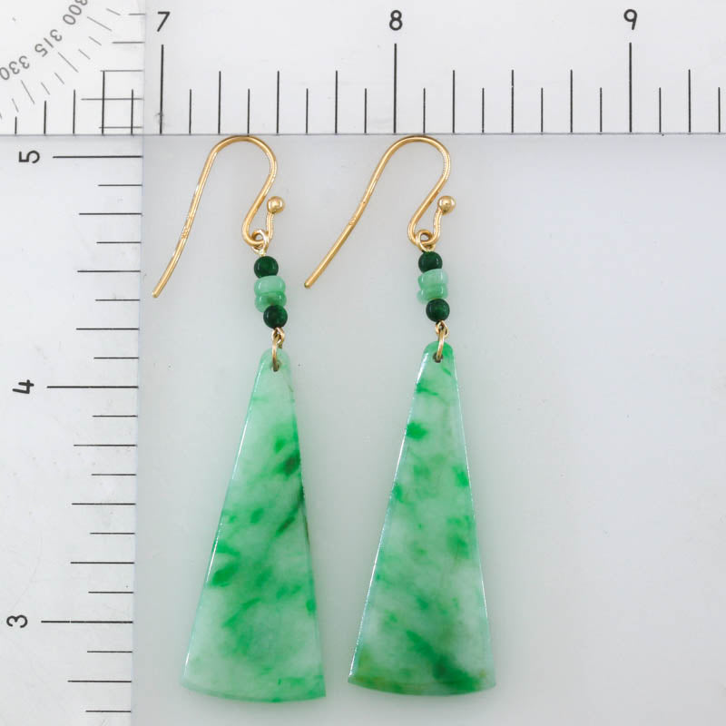 Green Jadeite Jade Designer Earrings in 14K Yellow Gold | UPC #404656