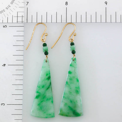 Green Jadeite Jade Designer Earrings in 14K Yellow Gold | UPC #404656