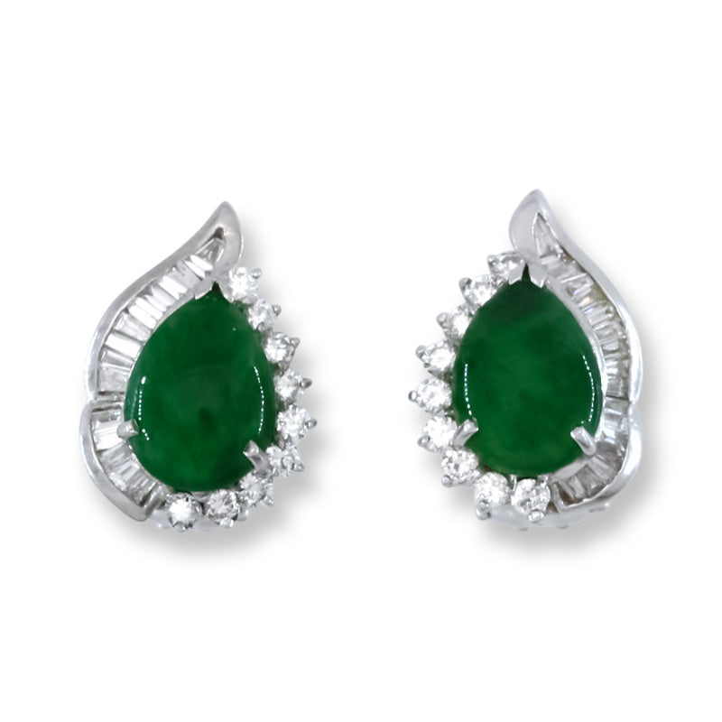 Estate Jade Earring | Vintage Green Jadeite Jade Earring in 14K White Gold | UPC #405530