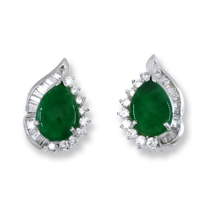 Estate Jade Earring | Vintage Green Jadeite Jade Earring in 14K White Gold | UPC #405530