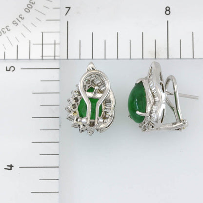 Estate Jade Earring | Vintage Green Jadeite Jade Earring in 14K White Gold | UPC #405530