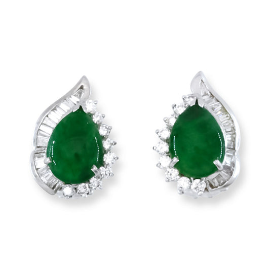 Estate Jade Earring | Vintage Green Jadeite Jade Earring in 14K White Gold | UPC #405530