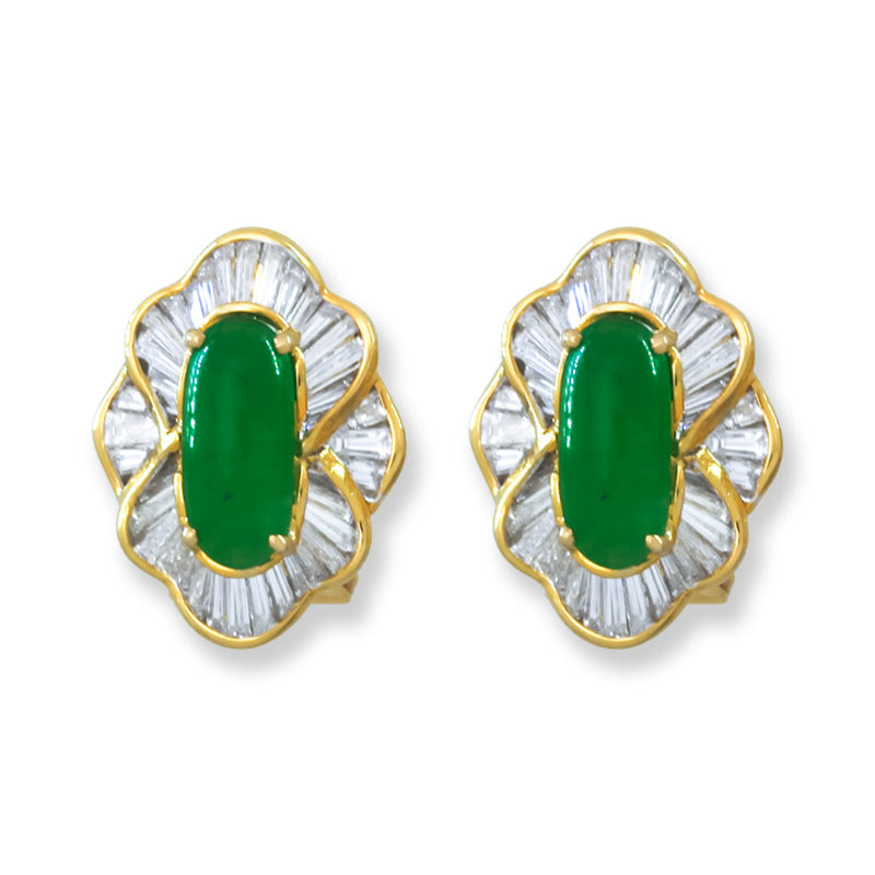 Estate Jade Earring | Vintage Green Jadeite Jade Earring in 18K Yellow Gold | UPC #406520