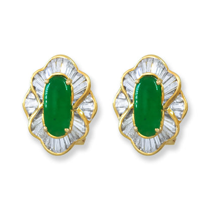 Estate Jade Earring | Vintage Green Jadeite Jade Earring in 18K Yellow Gold | UPC #406520