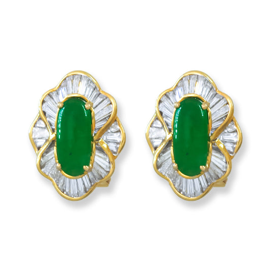 Estate Jade Earring | Vintage Green Jadeite Jade Earring in 18K Yellow Gold | UPC #406520
