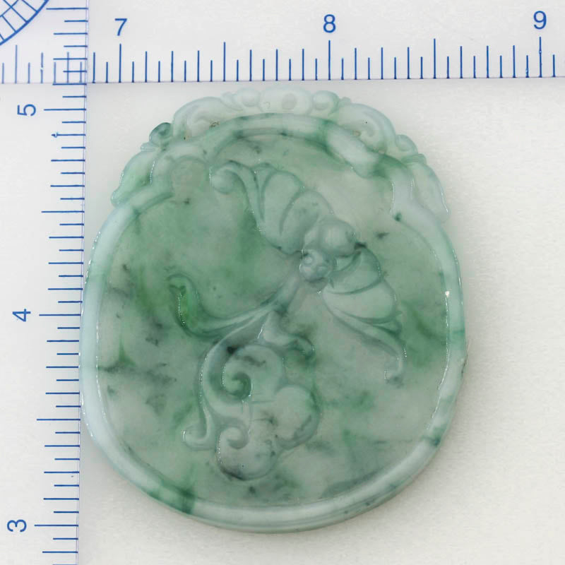 GREEN JADEITE JADE LOOSE CARVED CRANE, LOTUS AND BAT UPC #315044