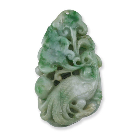 Green Jadeite Jade Loose Carved Phoenix & Ling-Zhi | UPC #315228