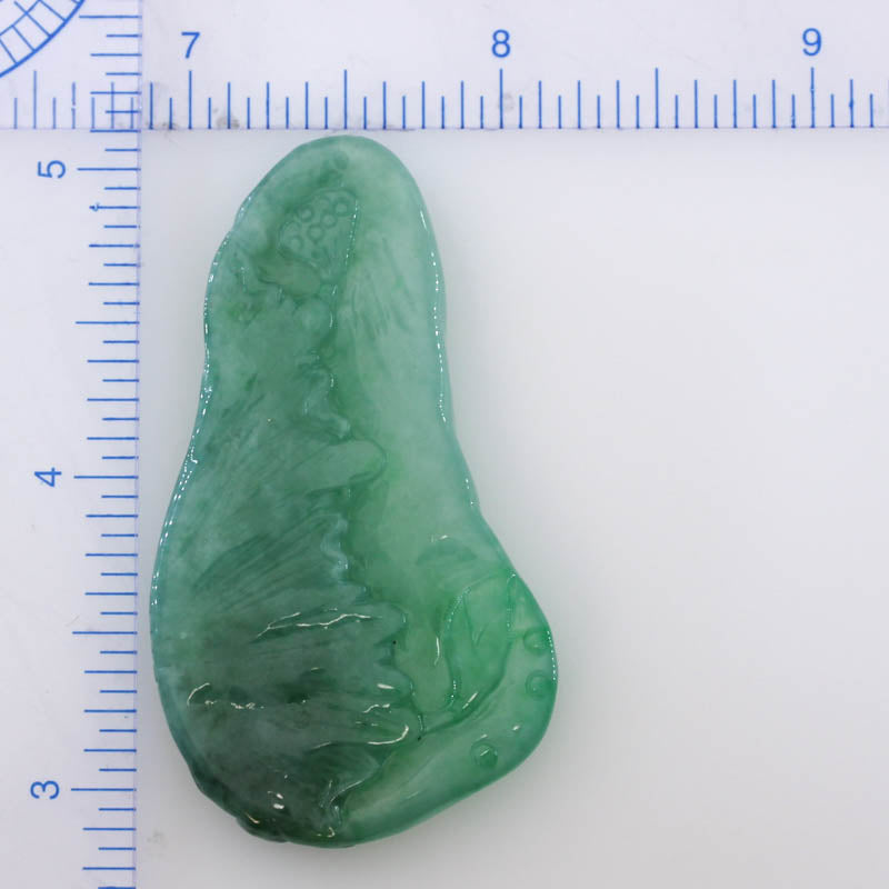 Loose Green Jadeite Jade Carved Frogs on Flower | UPC #393431