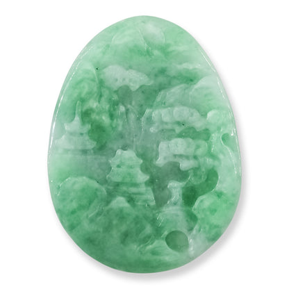 Loose Green Jadeite Jade Carved Mountain Village Scene | UPC #377684