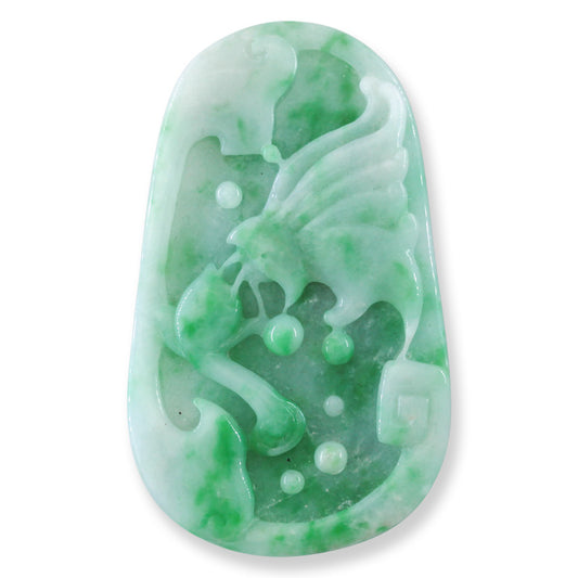 Loose Green Jadeite Jade Carved Butterfly on Flower  | UPC #385504