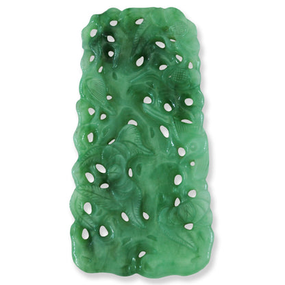 Green Jadeite Jade Loose Carving of Birds and Lingzhi Mushrooms | UPC #399815