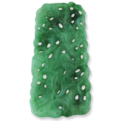 Green Jadeite Jade Loose Carving of Birds and Lingzhi Mushrooms | UPC #399815