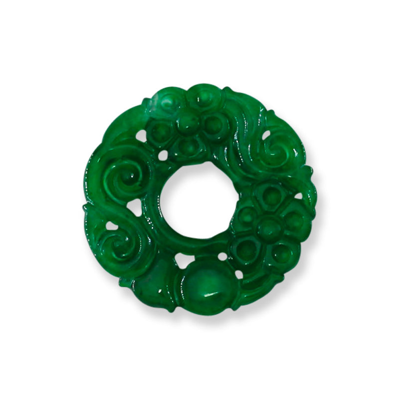 Green Jadeite Jade Carved Loose Pi Disc Pendant  | Jade Donut | UPC #400719