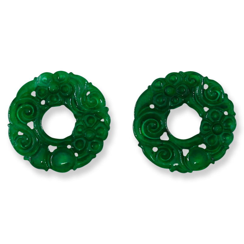 Green Jadeite Jade Carved Loose Pi Disc Pendant  | Jade Donut | UPC #400719