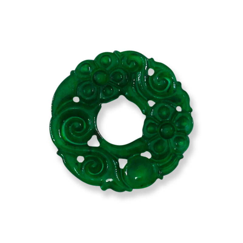 Green Jadeite Jade Carved Loose Pi Disc Pendant  | Jade Donut | UPC #400719