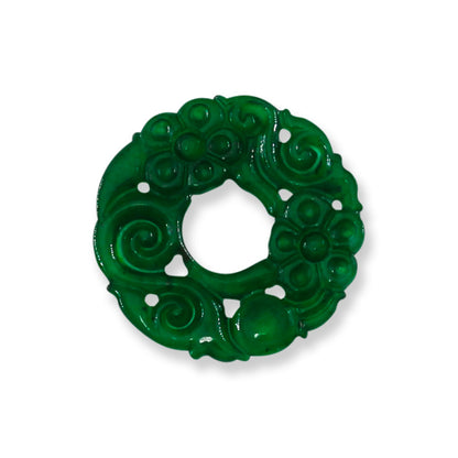 Green Jadeite Jade Carved Loose Pi Disc Pendant  | Jade Donut | UPC #400719