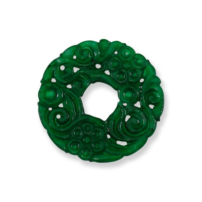 Green Jadeite Jade Carved Loose Pi Disc Pendant  | Jade Donut | UPC #400702