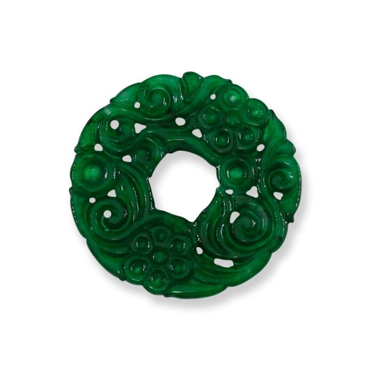Green Jadeite Jade Carved Loose Pi Disc Pendant  | Jade Donut | UPC #400702