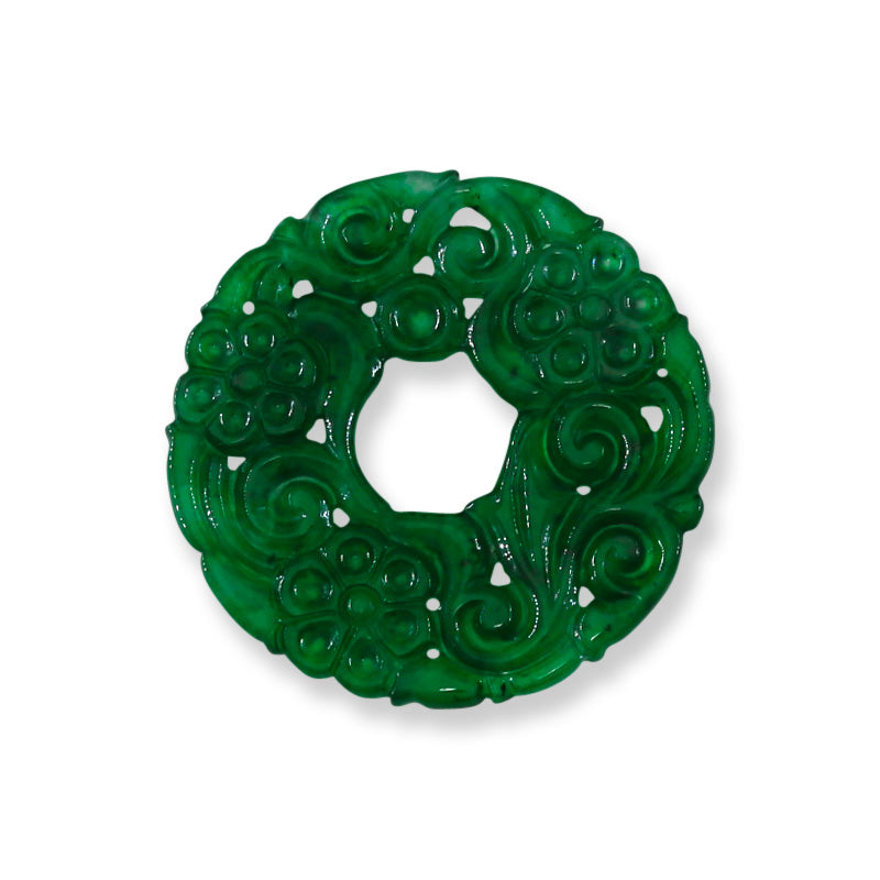 Green Jadeite Jade Carved Loose Pi Disc Pendant  | Jade Donut | UPC #400702