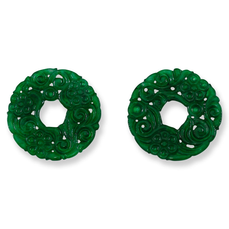 Green Jadeite Jade Carved Loose Pi Disc Pendant  | Jade Donut | UPC #400702