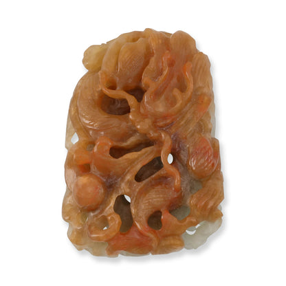 Red Jadeite Jade Dragon Carving with Phoenix | UPC #338500