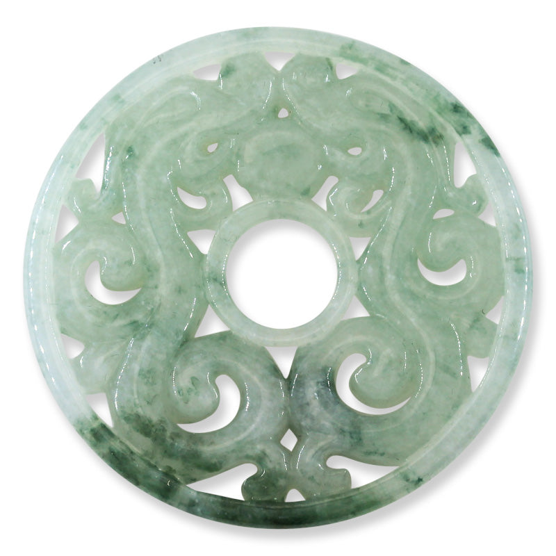 Water Jadeite Jade Loose Carved Double Dragon Pi Disc Pendant | UPC #394650