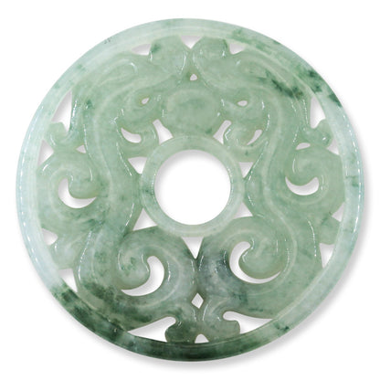 Water Jadeite Jade Loose Carved Double Dragon Pi Disc Pendant | UPC #394650