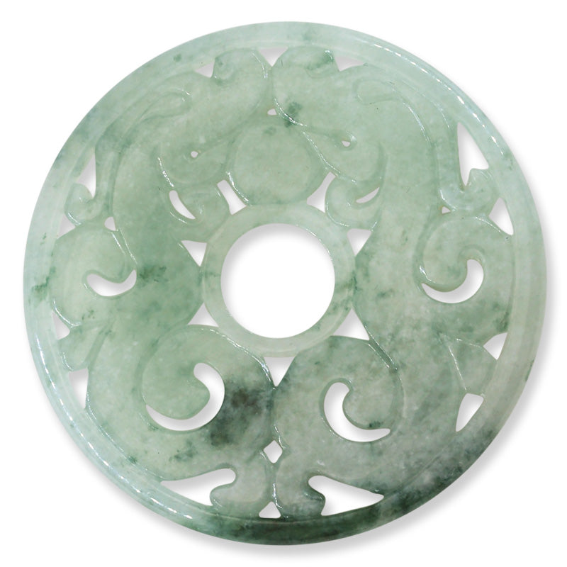 Water Jadeite Jade Loose Carved Double Dragon Pi Disc Pendant | UPC #394650