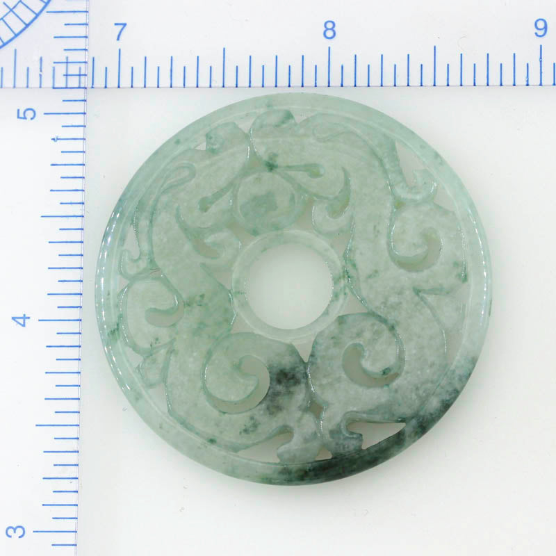 Water Jadeite Jade Loose Carved Double Dragon Pi Disc Pendant | UPC #394650