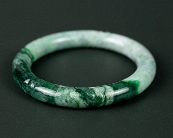Green Jadeite Jade Carved Cylindrical Bangle 57.7MM | UPC #408180
