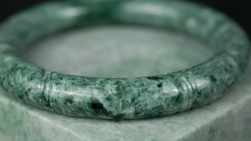 Green Jadeite Jade Carved Cylindrical Bangle 56.5MM | UPC #408142