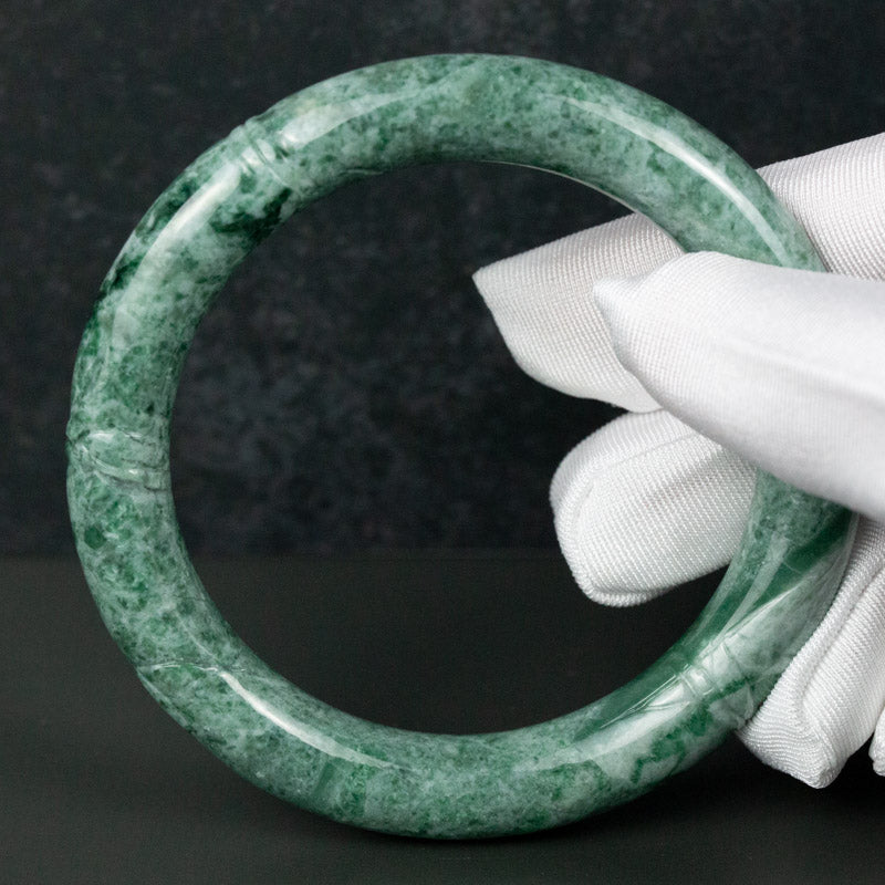 Green Jadeite Jade Carved Cylindrical Bangle 56.5MM | UPC #408142