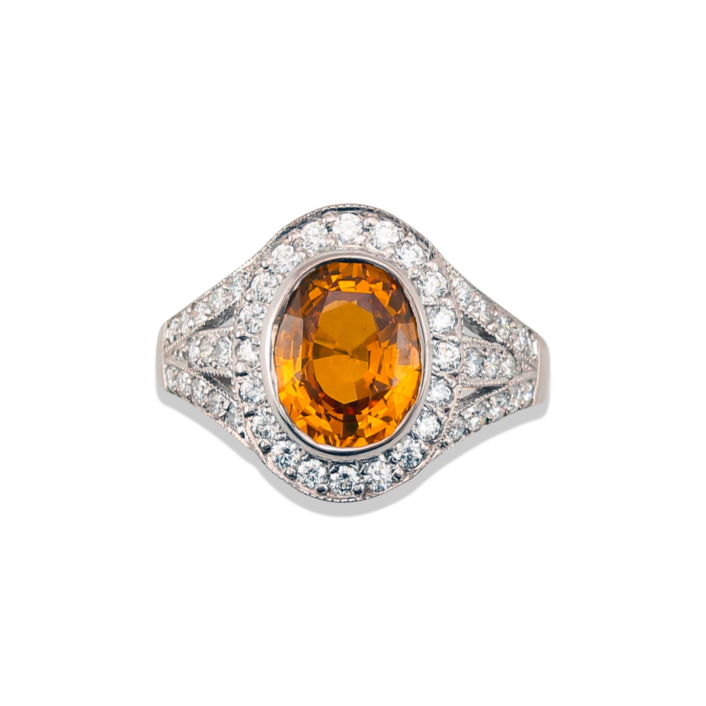 OVAL YELLOW SAPPHIRE AND DIAMOND 18K WHITE GOLD RING UPC #264748