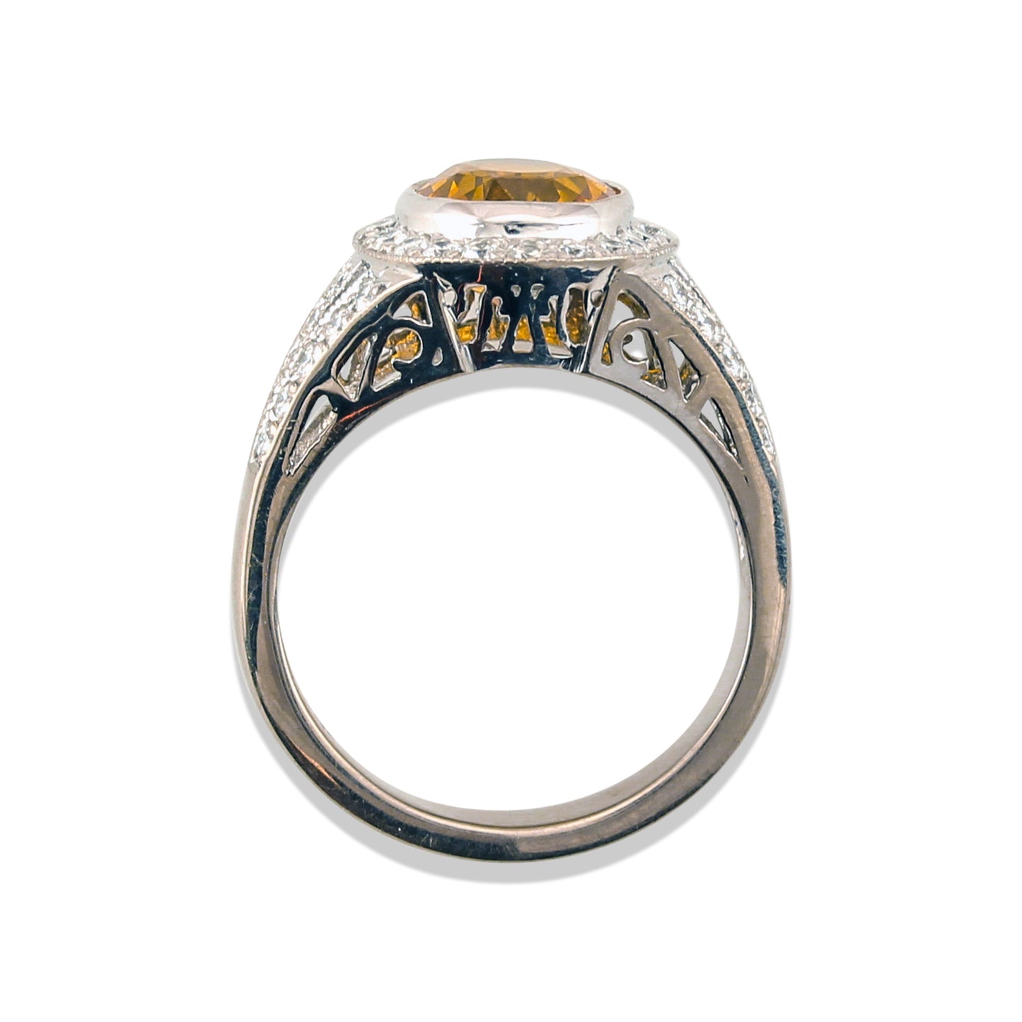 OVAL YELLOW SAPPHIRE AND DIAMOND 18K WHITE GOLD RING UPC #264748