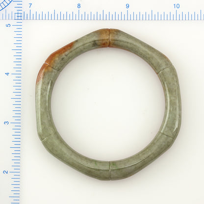 Cylindrical Green & Red Jadeite Jade Hexagonal Bangle 58.5MM UPC #383234
