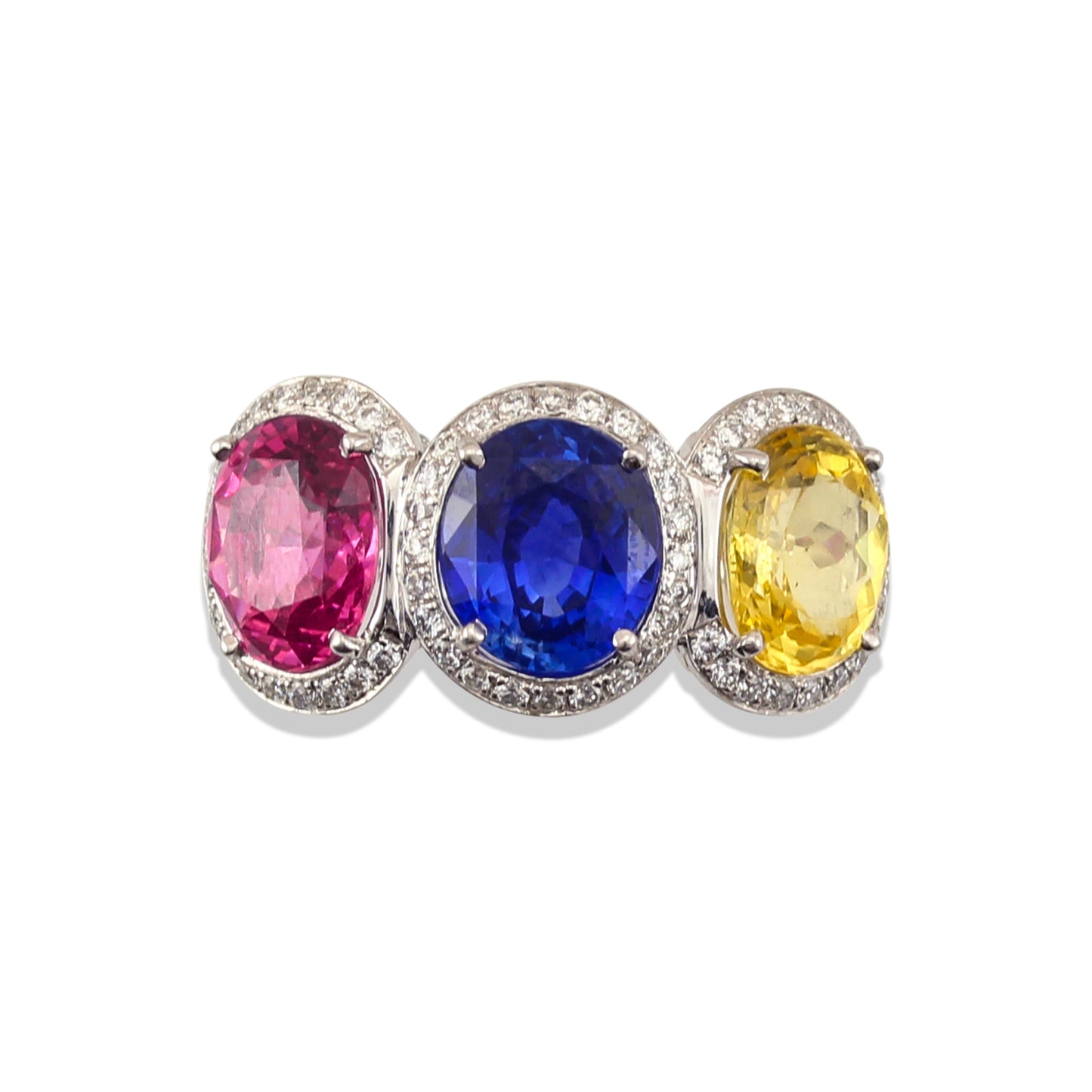PINK, BLUE AND YELLOW SAPPHIRE WITH DIAMOND SAPPHIRE PLATINUM RING UPC #292468