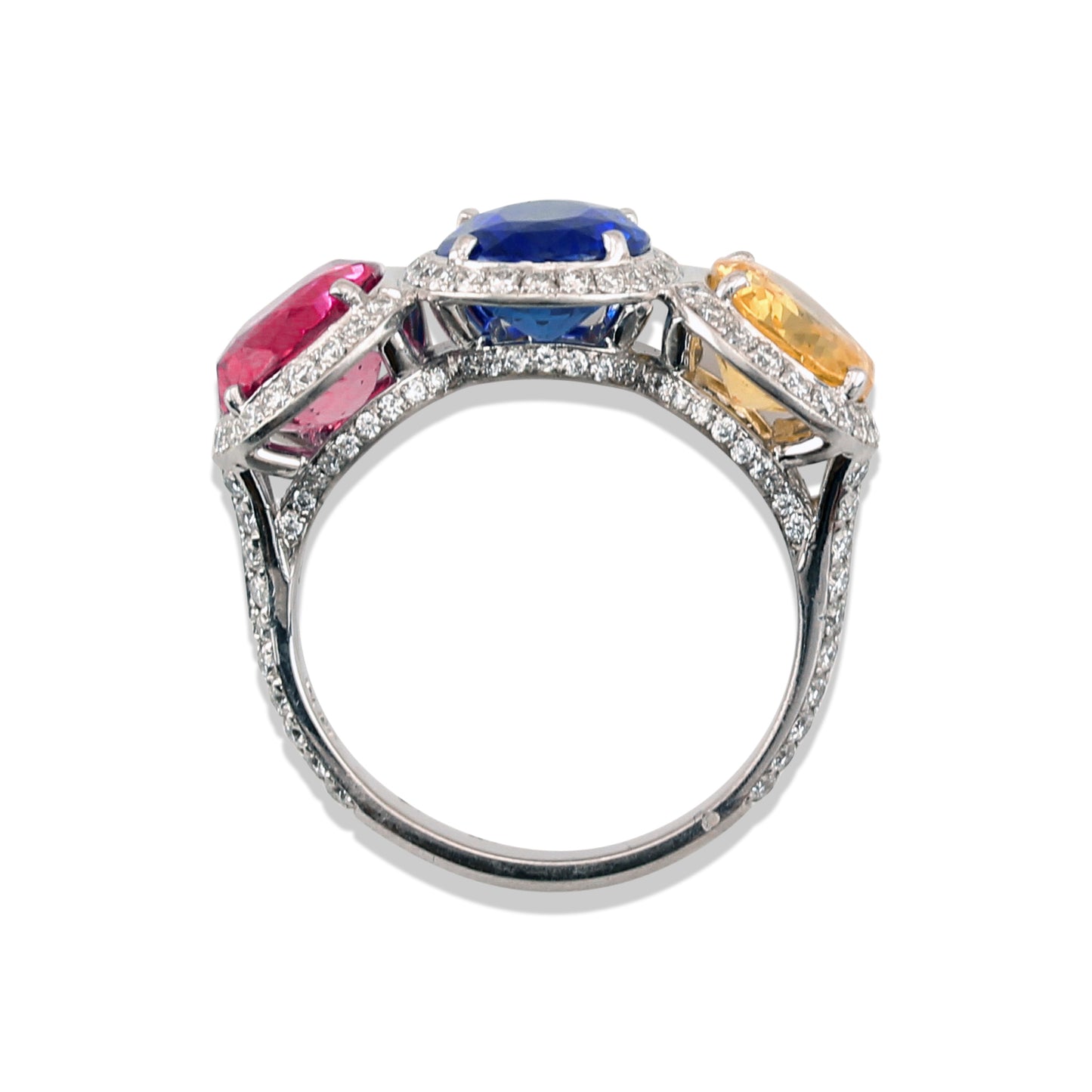 PINK, BLUE AND YELLOW SAPPHIRE WITH DIAMOND SAPPHIRE PLATINUM RING UPC #292468