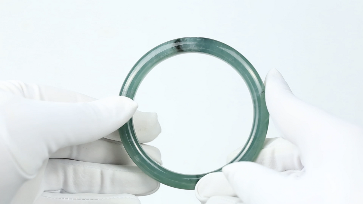 Blue Green Guatemalan Jadeite Jade Half Round Bangle | Size 60.5MM | UPC #355699