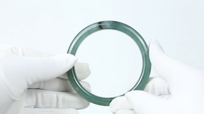 Blue Green Guatemalan Jadeite Jade Half Round Bangle | Size 60.5MM | UPC #355699