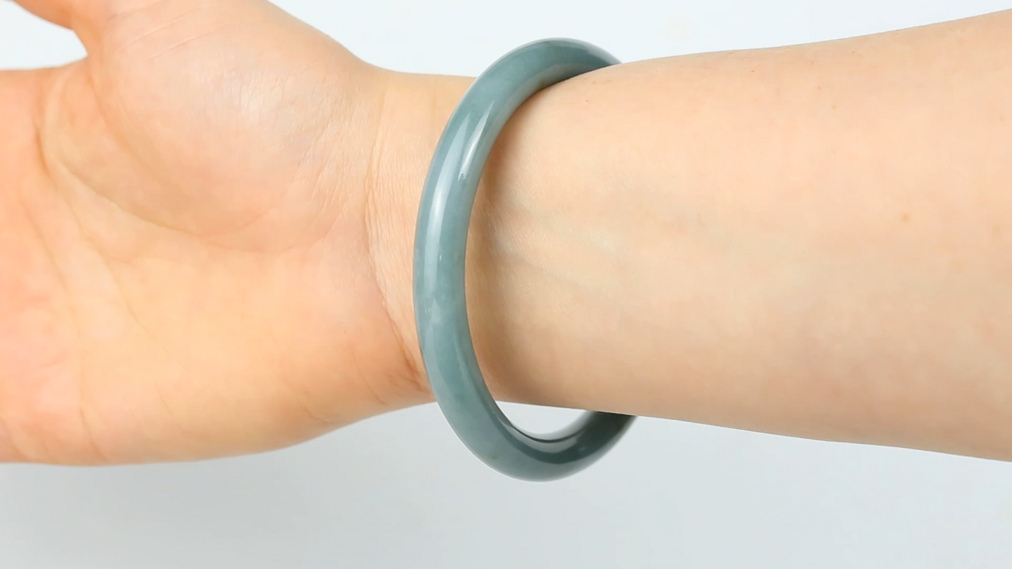 Blue Jade Bangle Bracelet | Blue-Green Jadeite Jade Cylindrical Bangle Size 60.8MM | UPC #168886