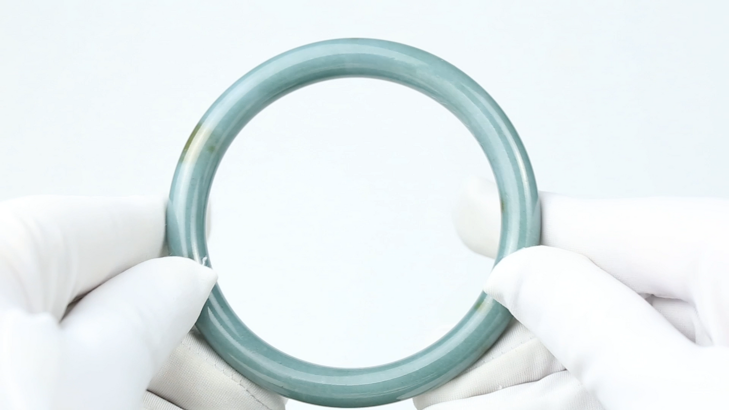 Blue Jade Bangle Bracelet | Blue-Green Jadeite Jade Cylindrical Bangle Size 60.8MM | UPC #168886