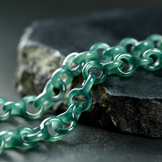 Blue Green Guatemalan Jadeite Jade Interlocking Rings Continuous Chain Necklace | UPC #405196