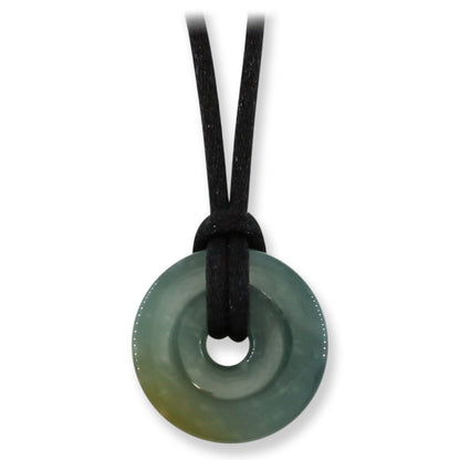 Adjustable Guatemalan Blue Green Jadeite Jade Disc on Cord Necklace | UPC #399488