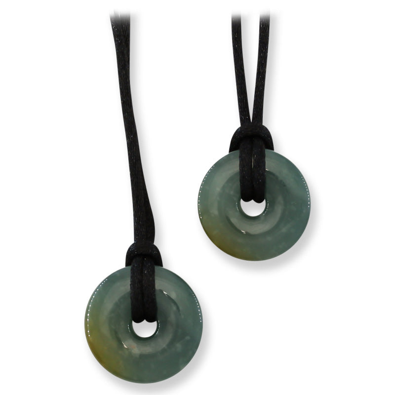 Adjustable Guatemalan Blue Green Jadeite Jade Disc on Cord Necklace | UPC #399488