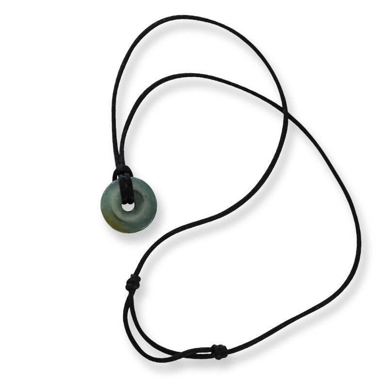 Adjustable Guatemalan Blue Green Jadeite Jade Disc on Cord Necklace | UPC #399488