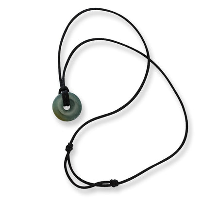 Adjustable Guatemalan Blue Green Jadeite Jade Disc on Cord Necklace | UPC #399488