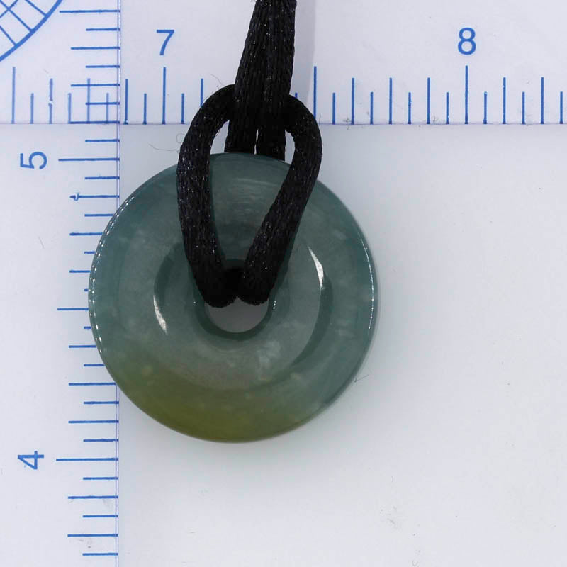 Adjustable Guatemalan Blue Green Jadeite Jade Disc on Cord Necklace | UPC #399488