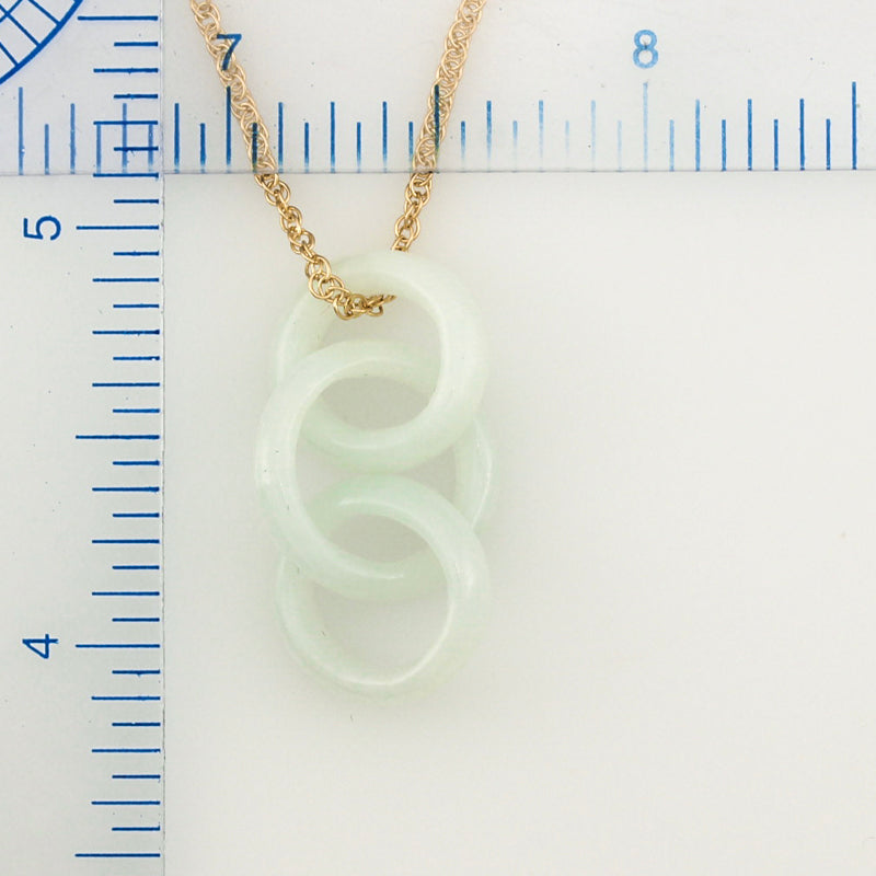 14K YELLOW GOLD WHITE JADEITE JADE INTERLOCKING TRIPLE RING NECKLACE UPC #382077